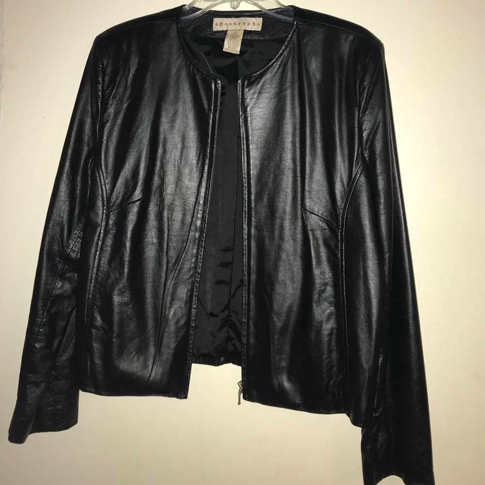 Zip-up black leather jacket
